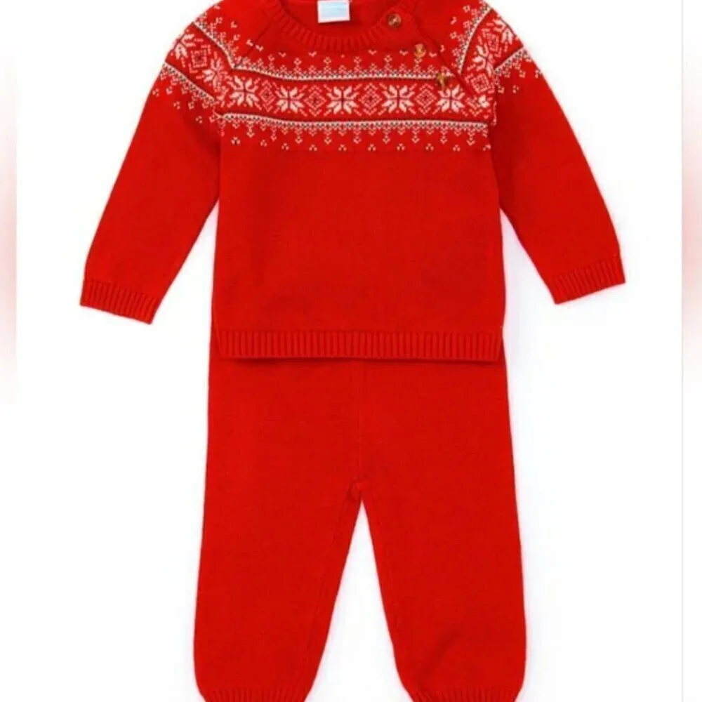 NWt Edgehill Collection newborn Boy Round Neck Long Sleeve Fairisle sweater set